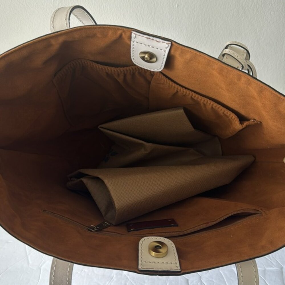 Patricia Nash Marconia Tote Woven Leather Latte Dark White Handbag - Picture 11 of 16